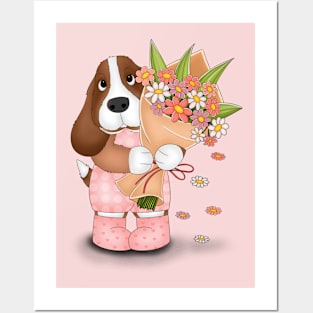 Dog brings beautiful flowers Posters and Art